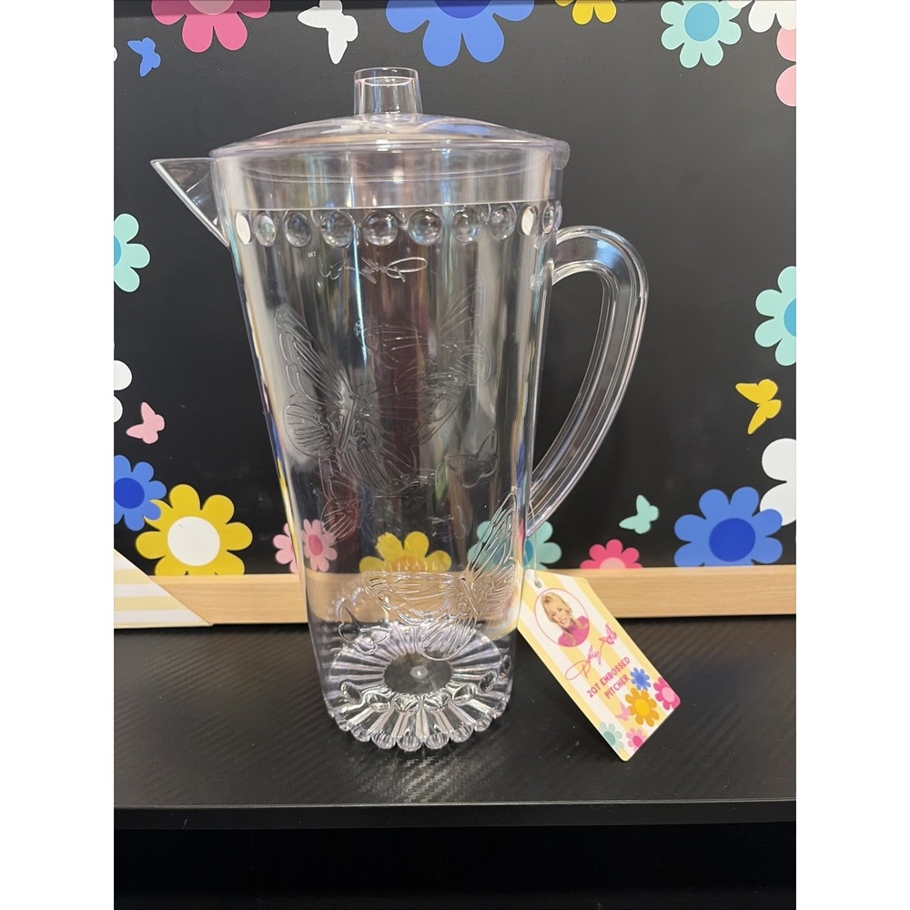Dolly Parton Summer Clear Embossed Butterfly Pitcher 2QT Plastic With Tag New